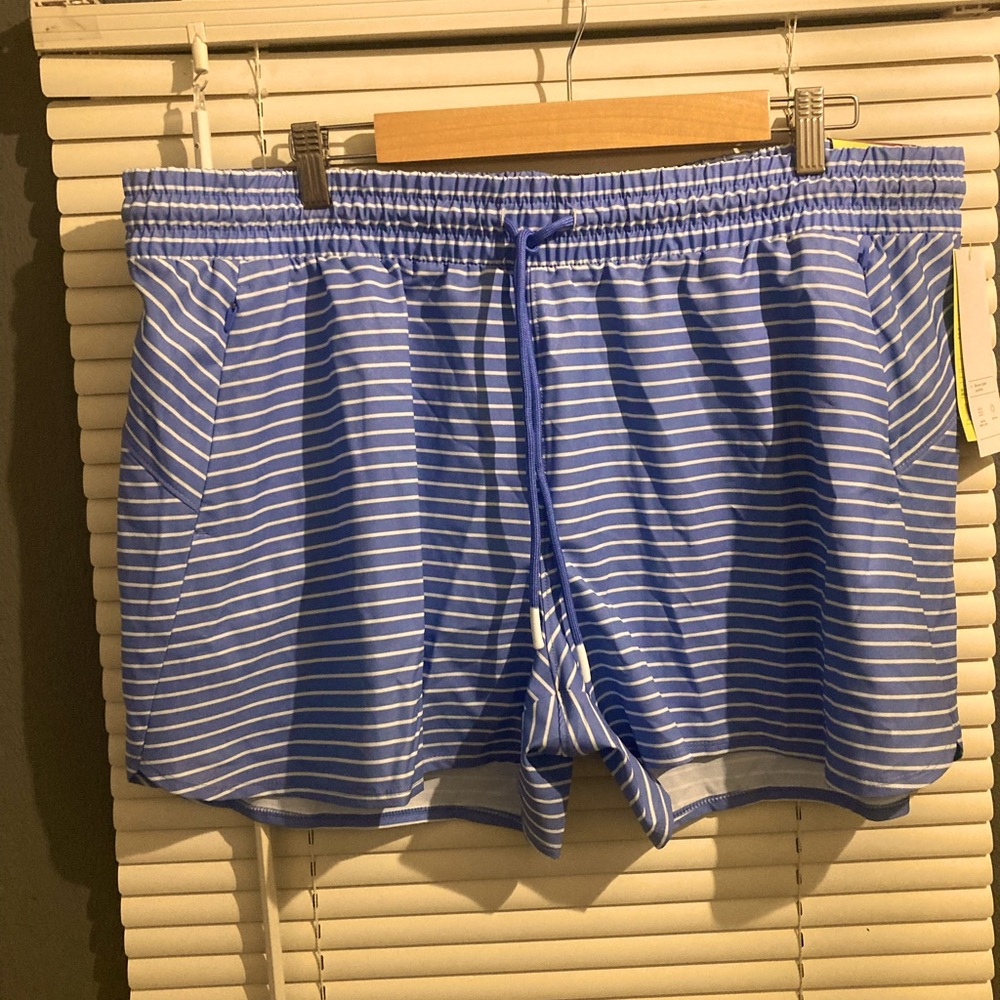 NWT active short for women , blue/white stripped , unlined